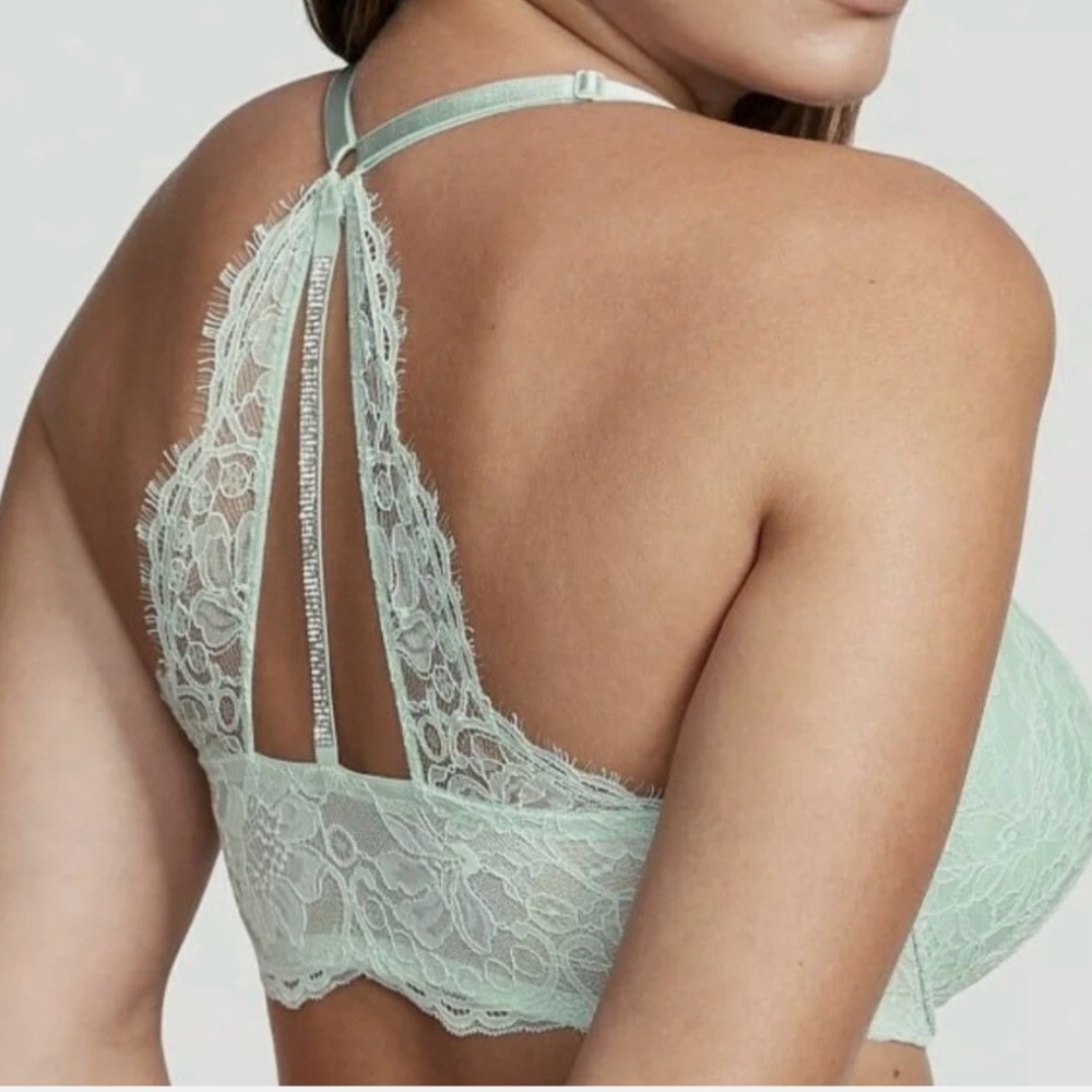 NWT Victorias Secret Very Sexy Push-Up Green Lace Bra w/ Shiny Strap Size 34DD